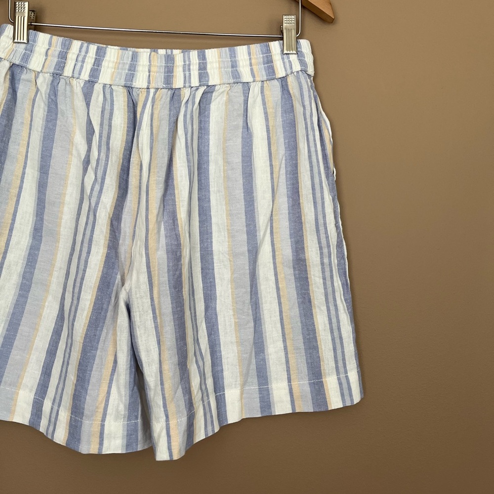 {BeachLunchLounge} Striped Linen Blend Toney Shorts in Eastern Blue - Medium - Picture 6 of 9